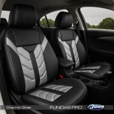 Seat Covers Chevron Silver Pro – Fundas Tapiforros Negro con Gris Plata