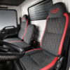 Tapiforros para Camión Tipo NHR JAC, JMC y Fotón – Diseño Diamond Red en Pana Gris con Prana Rojo